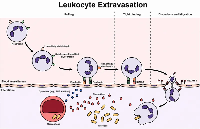 Leukocyte extravasation in inflammation
