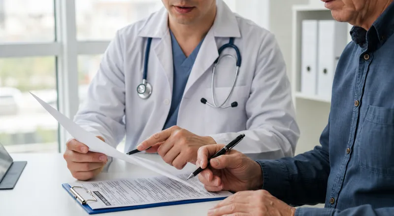 Doctor and patient reviewing medical consent form