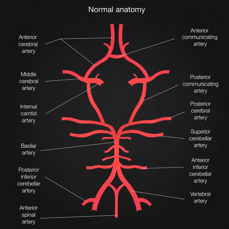 Circle of Willis and major cerebral arteries diagram