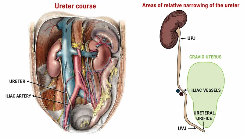Ureter course and narrowing in pregnancy