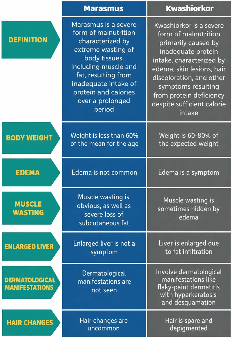 Marasmus vs Kwashiorkor Comparison Chart