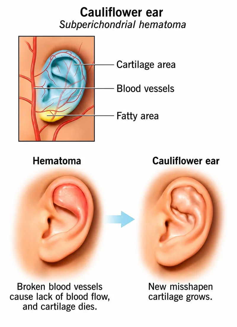 Auricular hematoma and cauliflower ear formation