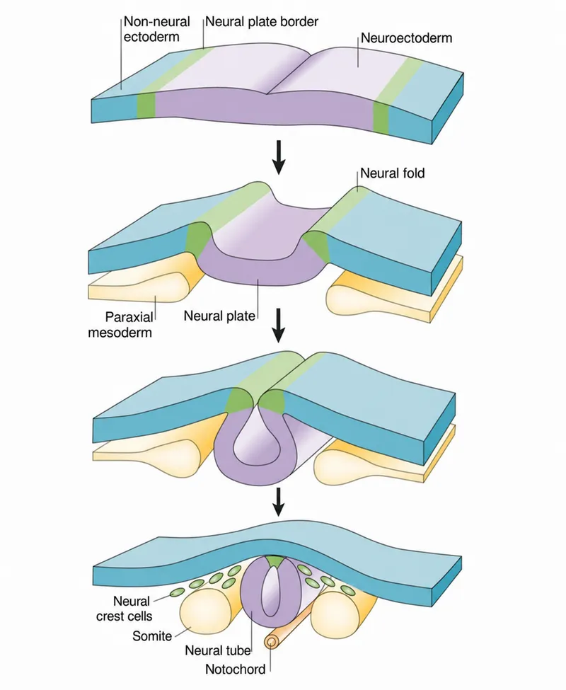Neural plate folding and neural tube formation