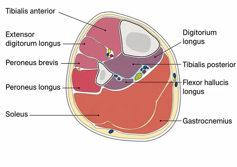 Leg cross-section: fascial compartments & neurovasculature