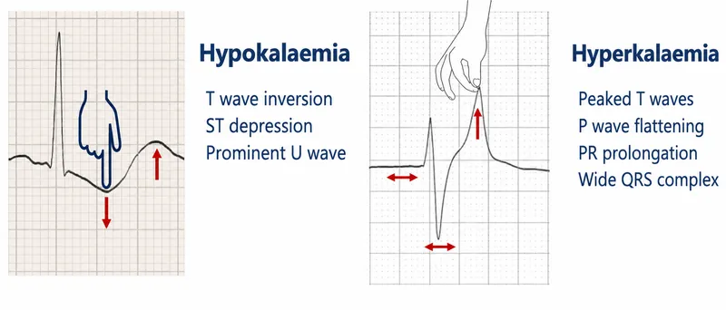 ECG changes in hypokalemia and hyperkalemia