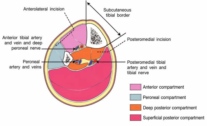 Lower leg compartments, neurovasculature, and fasciotomy