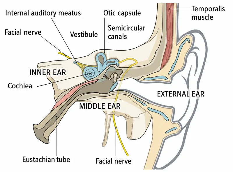 Anatomy of the ear showing facial nerve