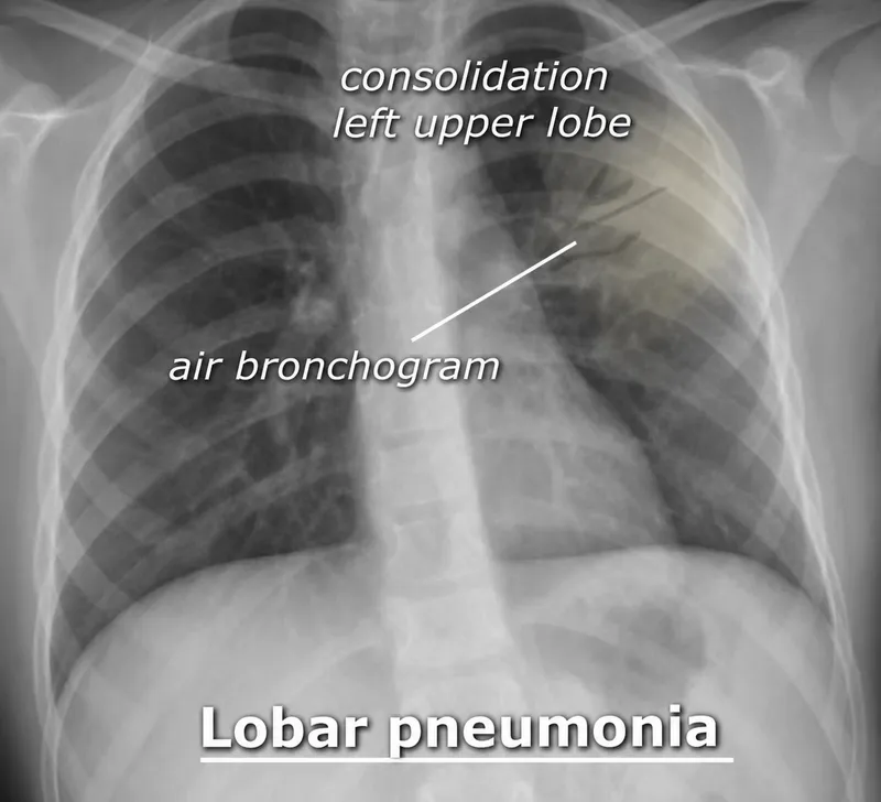 Figure 1: Chest X-ray showing right lower lobe consolidation with air bronchograms