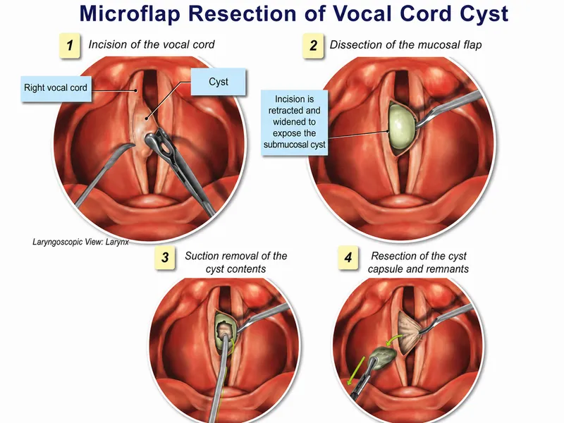 Laryngoscopic view of vocal cord cyst
