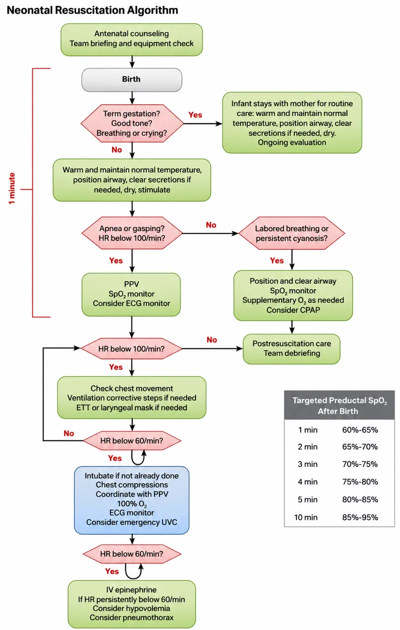Neonatal emergency protocols and decision algorithms