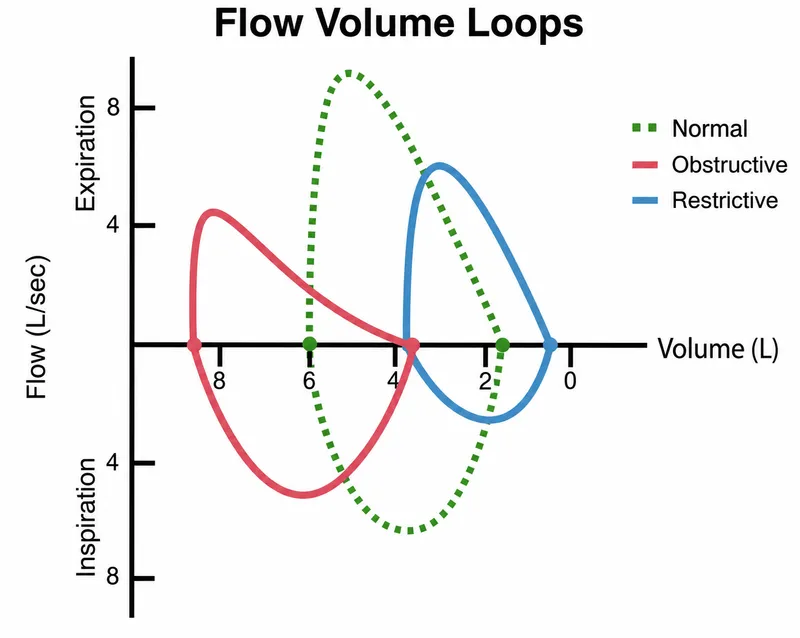 Flow-volume loops: normal, obstructive, restrictive