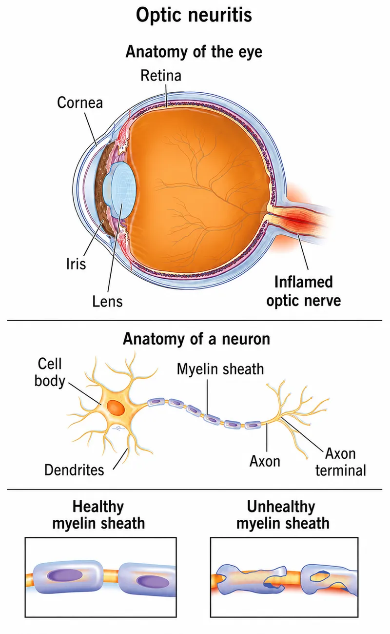 Optic neuritis: eye anatomy, neuron, myelin sheath