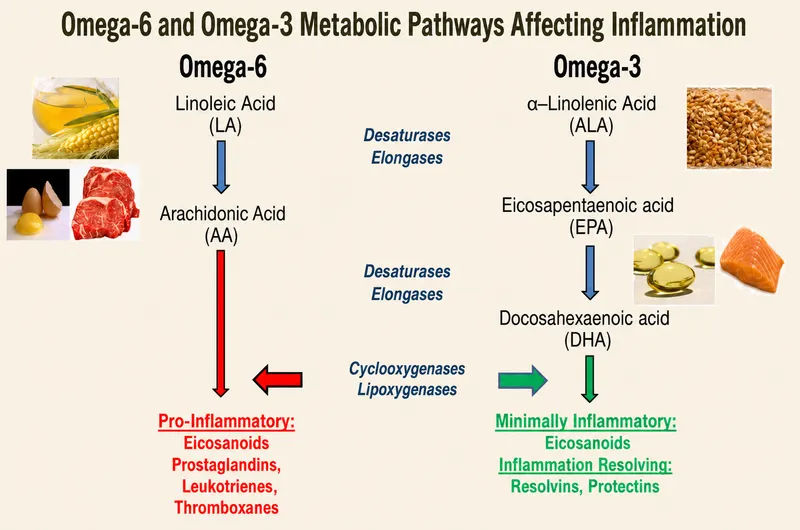 Omega-6 and Omega-3 Metabolic Pathways and Inflammation