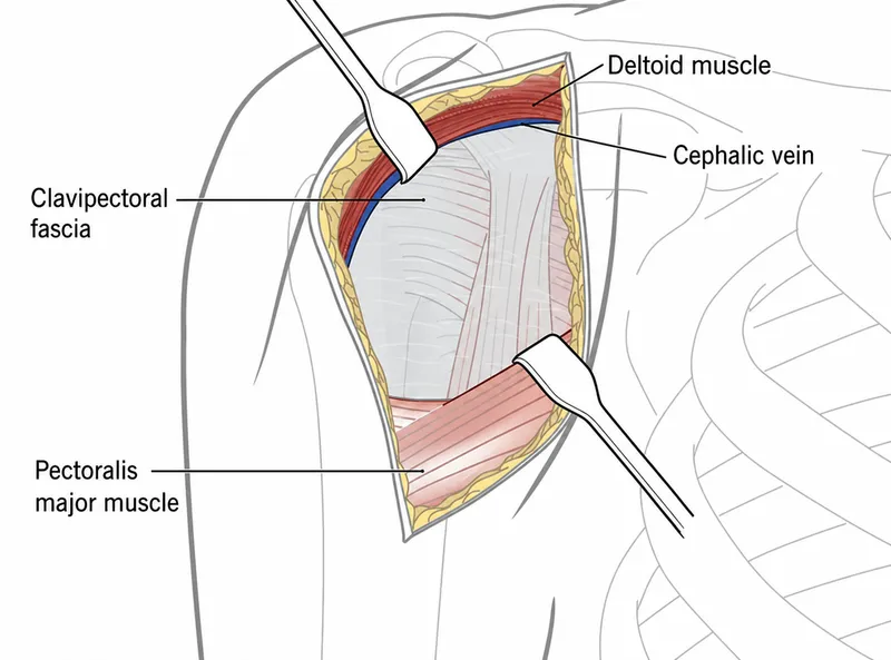 Pectoral region anatomy: muscles, fascia, vein