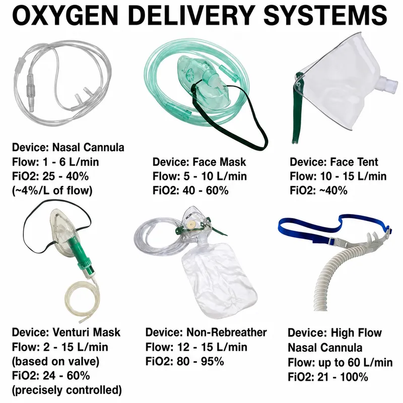 Oxygen Delivery Devices: Types, Flow, and FiO2