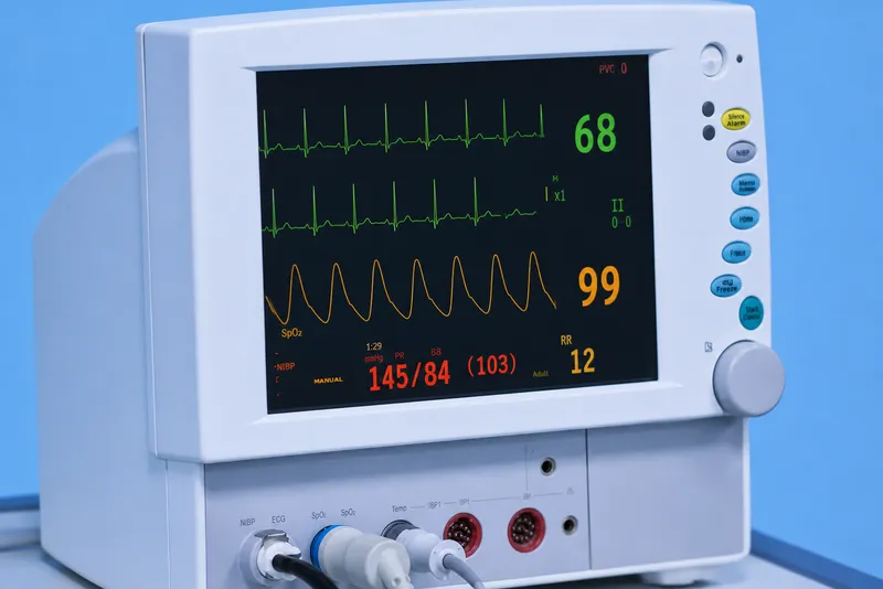 Anesthesia monitoring setup showing multiple vital sign displays