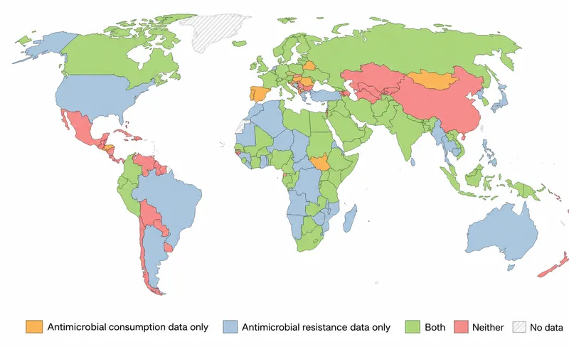 Global antimicrobial resistance surveillance map showing resistance patterns