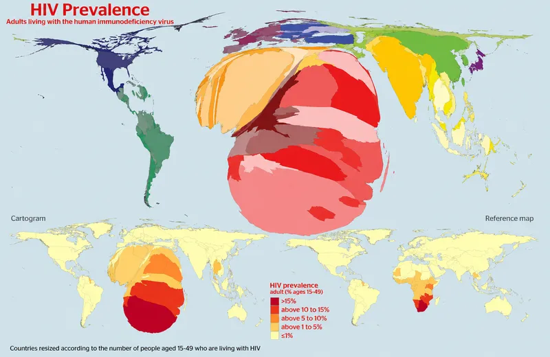 Global HIV Prevalence Cartogram (2015)