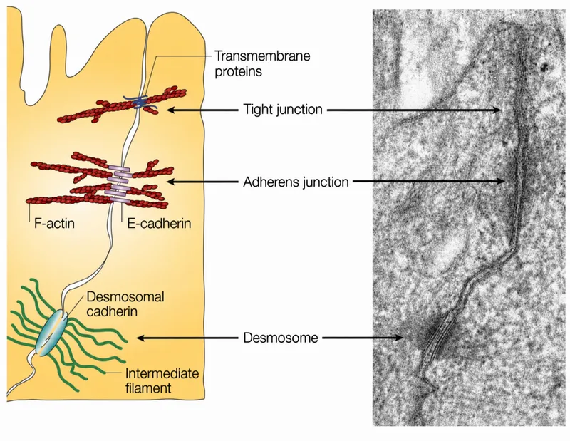Epithelial Cell Junctions: Diagram and Electron Micrograph