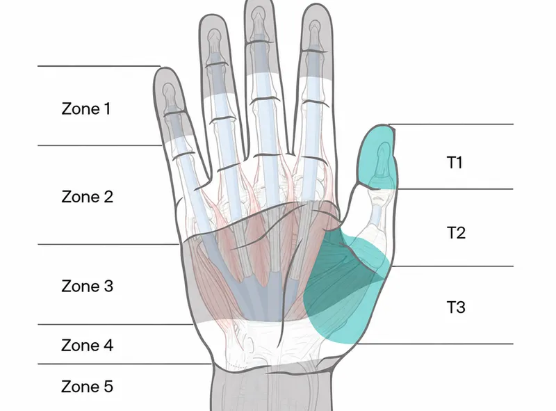 Flexor tendon zones of hand