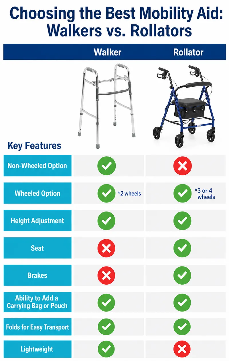 Walker vs. Rollator Comparison Chart