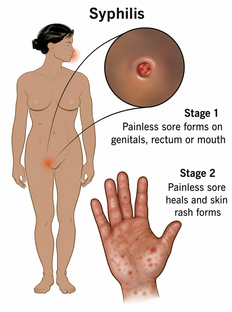 Syphilis Stages 1 and 2: Chancre and Rash