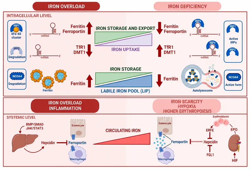 Cellular and systemic iron regulation diagram