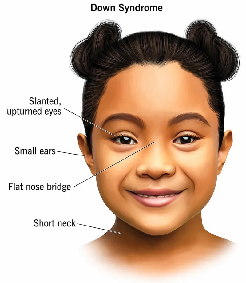 Characteristic facial features of Down Syndrome