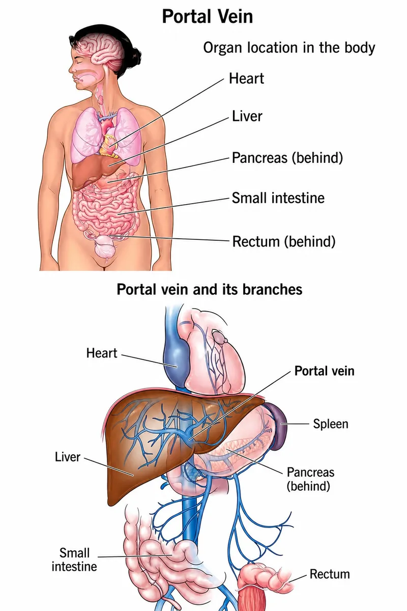 Anatomical diagram showing gut-liver axis and portal circulation connections