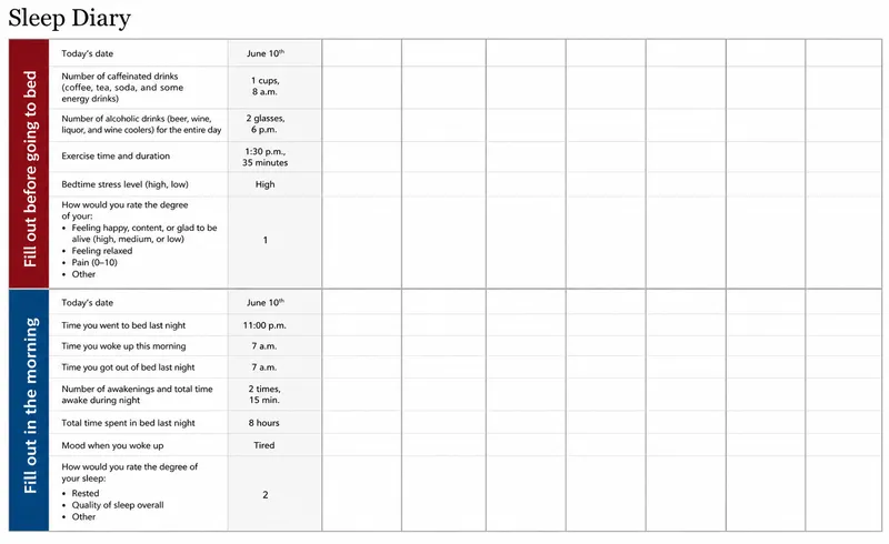 Sample Sleep Diary