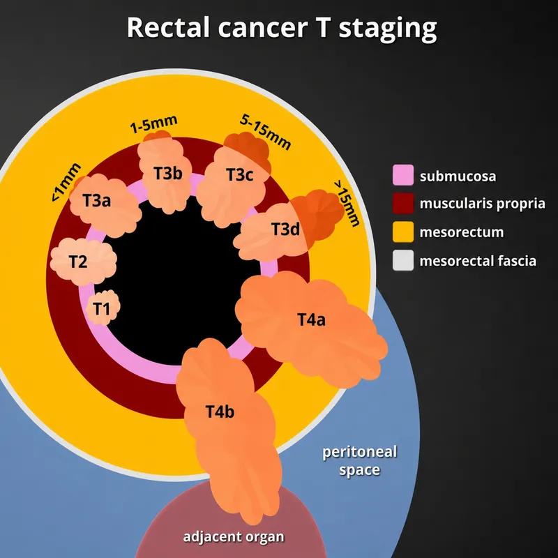 Rectal cancer T staging diagram