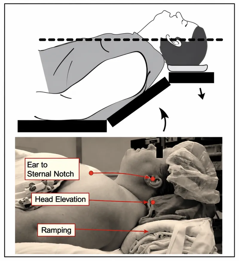 Ramped position for intubation in obese patients