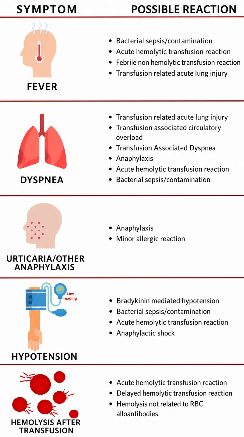 Transfusion Reaction Symptoms and Possible Diagnoses