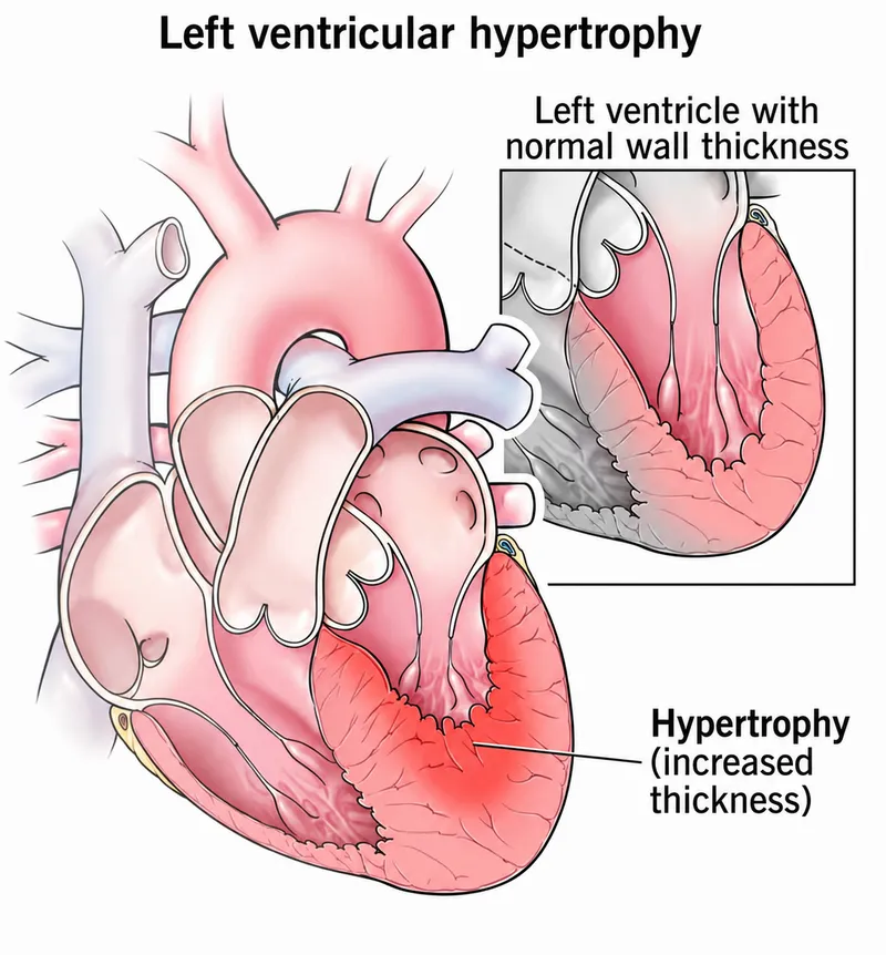 Left ventricular hypertrophy vs normal heart