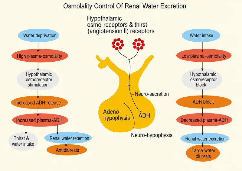 Osmolality control of renal water excretion