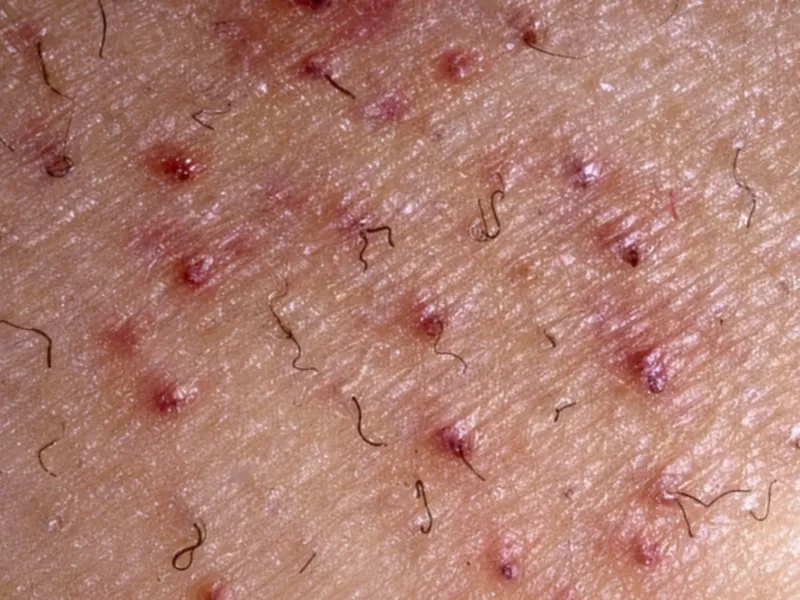 Scurvy: Perifollicular hemorrhage and corkscrew hairs