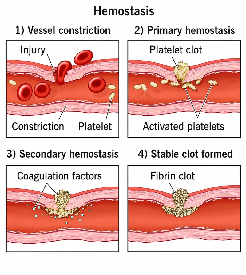 Hemostasis: Vessel Constriction, Platelet Plug, Fibrin Clot