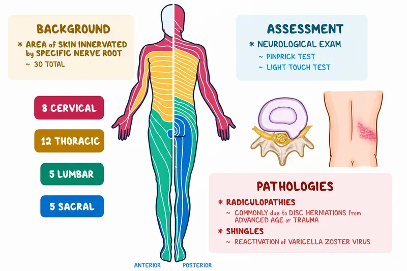 Dermatome Map with Radiculopathy and Shingles Info