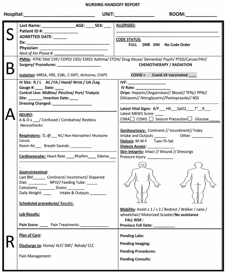 SBAR Nursing Handoff Report Form
