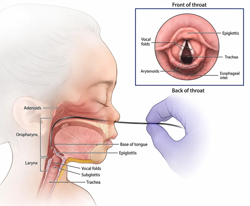 Emergency department pharyngeal examination with fiber optic laryngoscopy