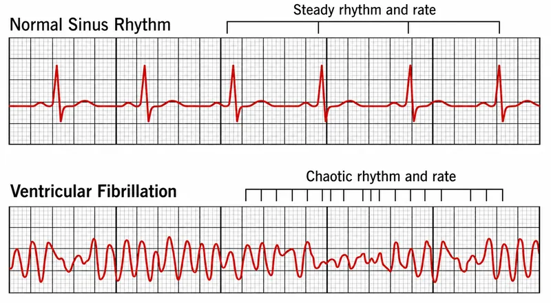 Normal Sinus Rhythm vs. Ventricular Fibrillation ECG