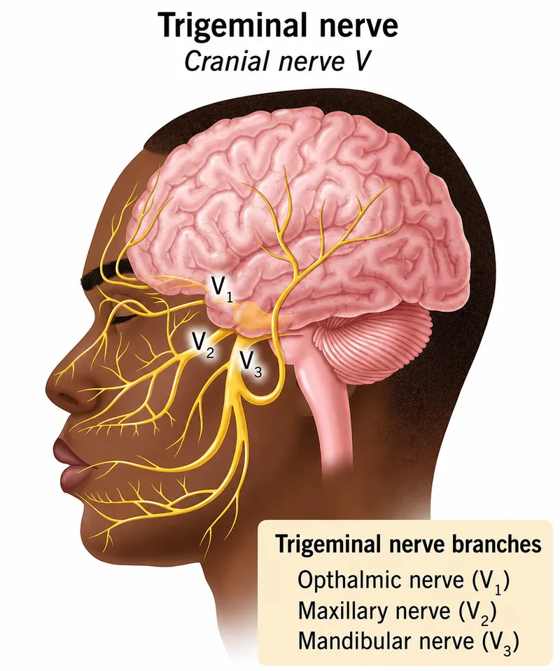 Trigeminal nerve branches and sensory areas