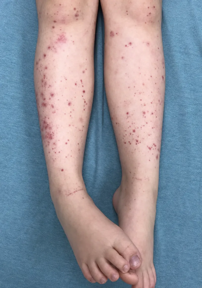 Palpable purpura on child legs
