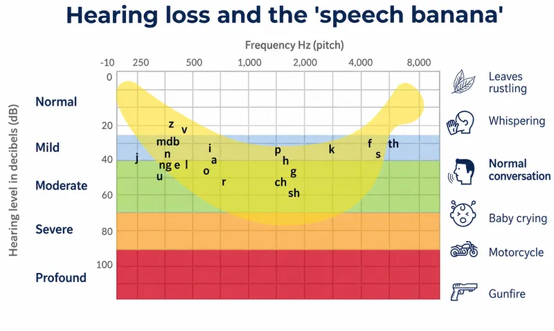 Speech Banana Audiogram with Hearing Loss Levels