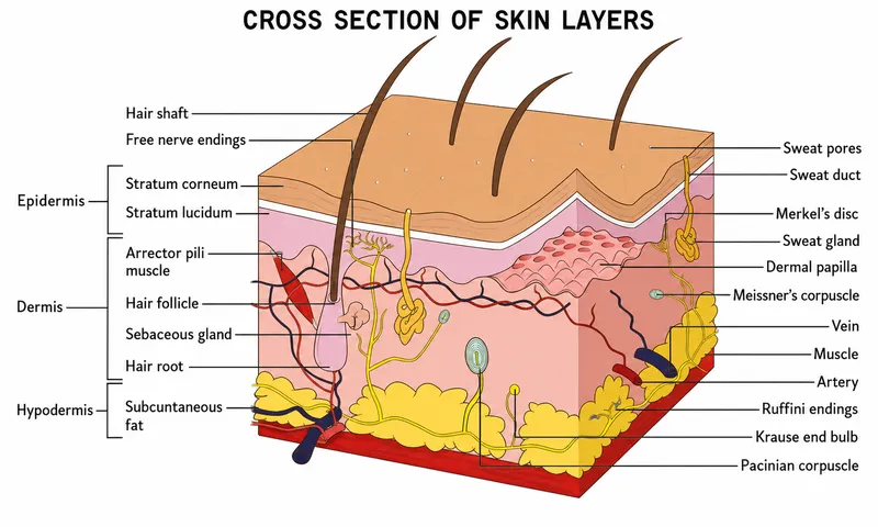 Cross section of skin layers with labels