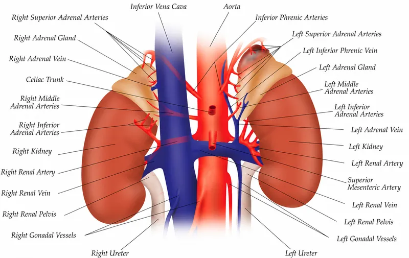 Adrenal gland arterial supply and venous drainage