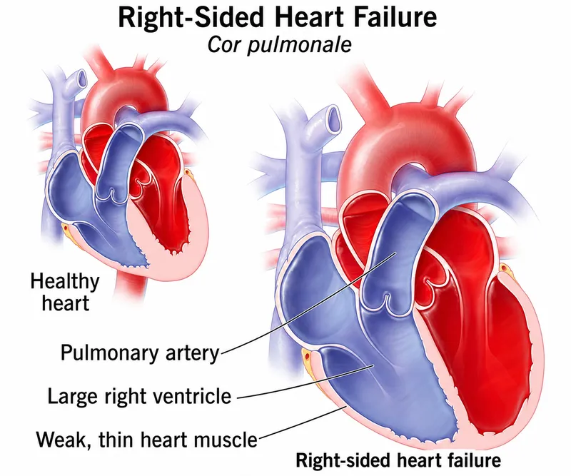 Cor Pulmonale: Healthy Heart vs. Right-Sided Heart Failure