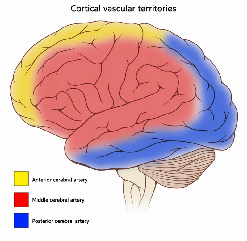 Cortical vascular territories of cerebral arteries