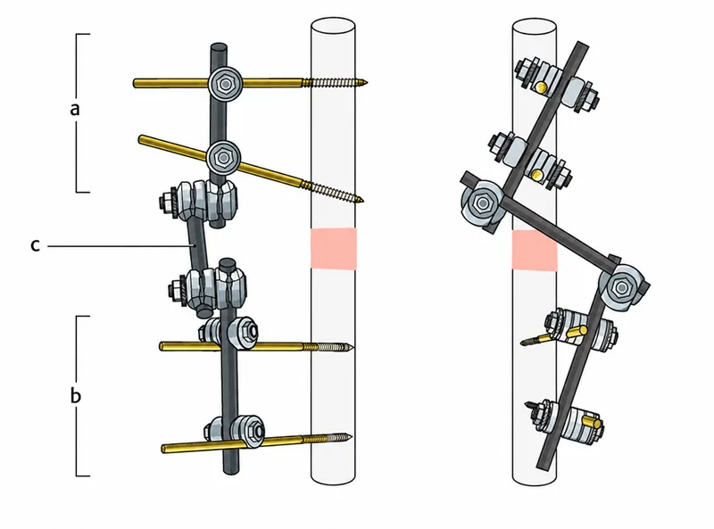 External fixator pin spread and bone-to-rod distance