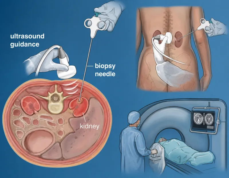 Percutaneous kidney biopsy with ultrasound and CT